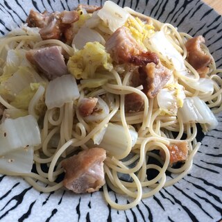 【鍋いらず】唐揚げと白菜のパスタ 白ごま仕立て